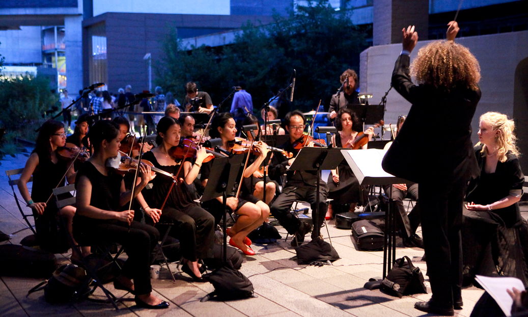 Crickets performed on the High Line, New York — full ensemble at dusk